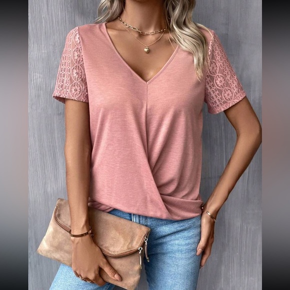 Boho lace sleeve wrap front blouse - Picture 6 of 6